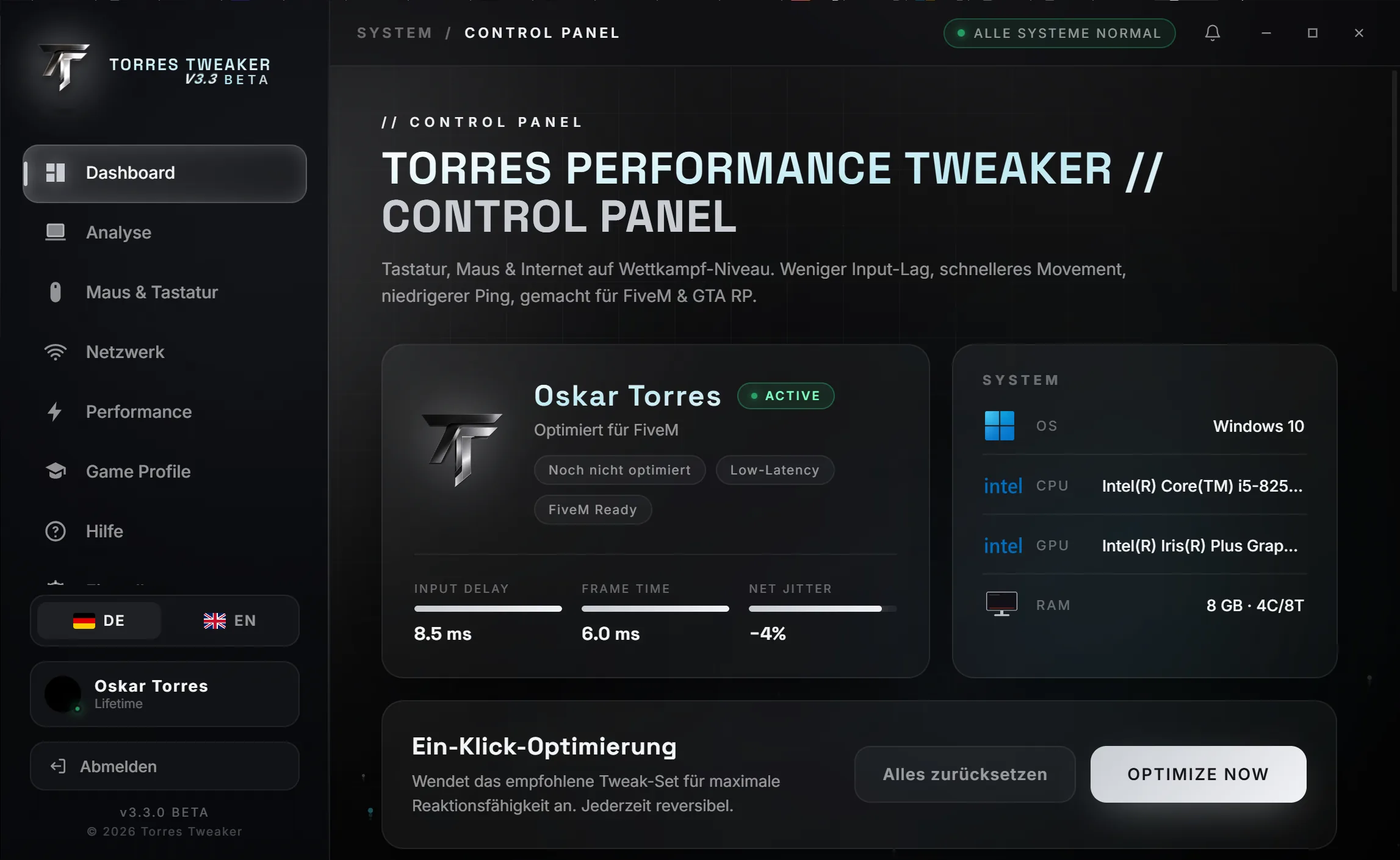 Torres Tweaker control panel